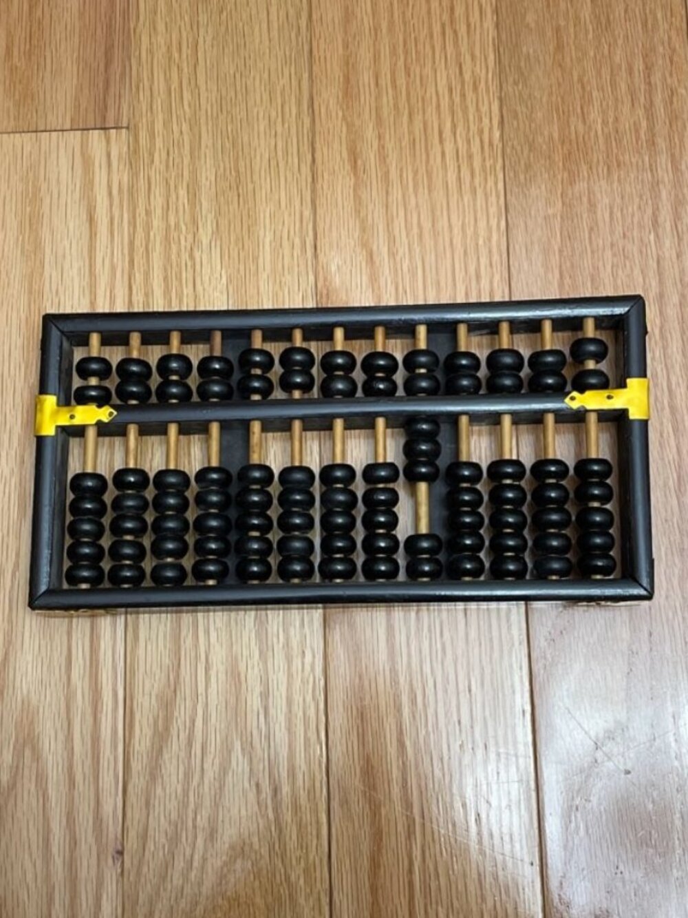 VtgLotus Flower Brand Abacus Black Wood Beads Brass Toned Hardware Retro Math